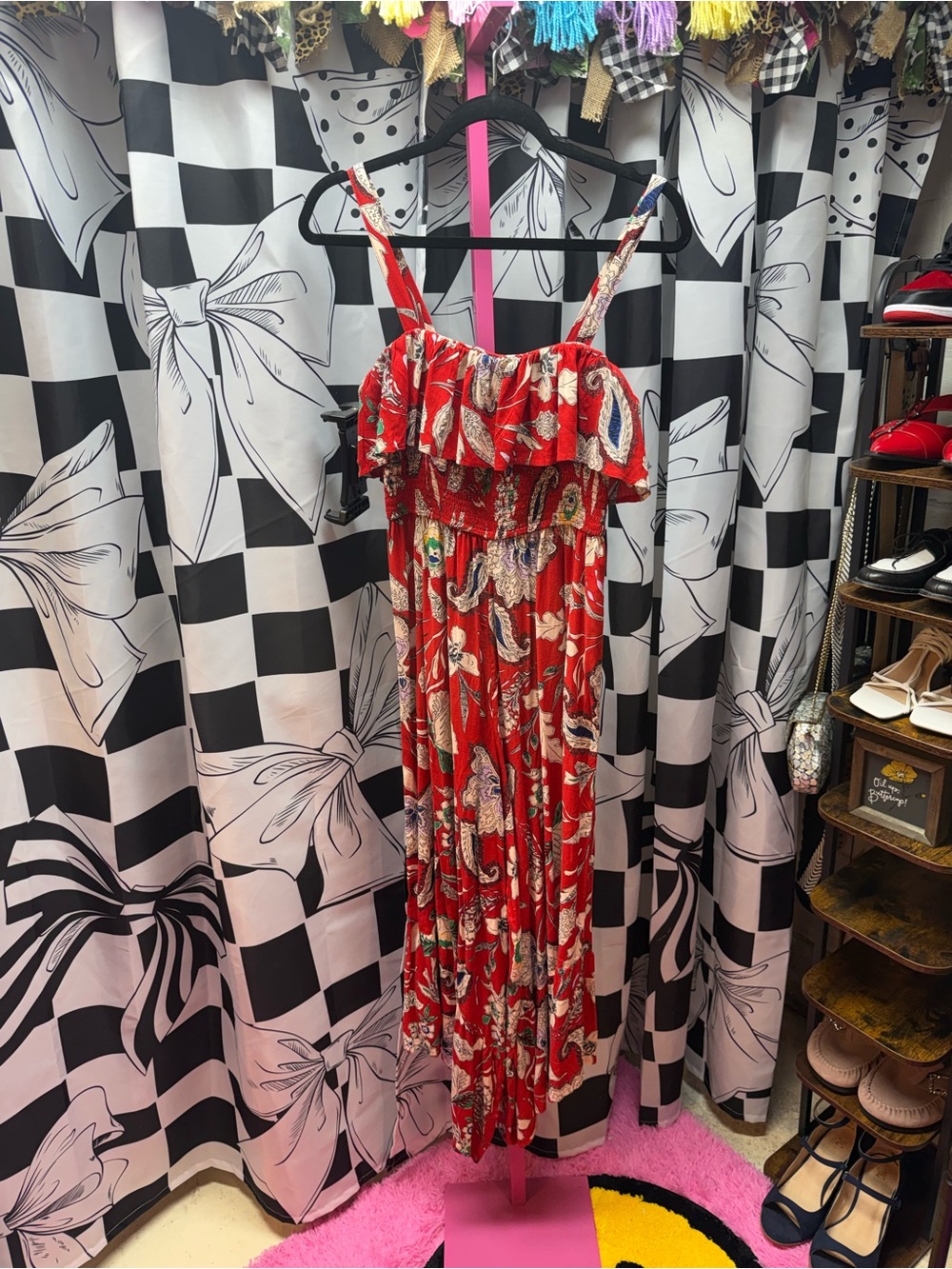 B.O.G Collective Red Paisley Floral Ruffle Jumpsuit